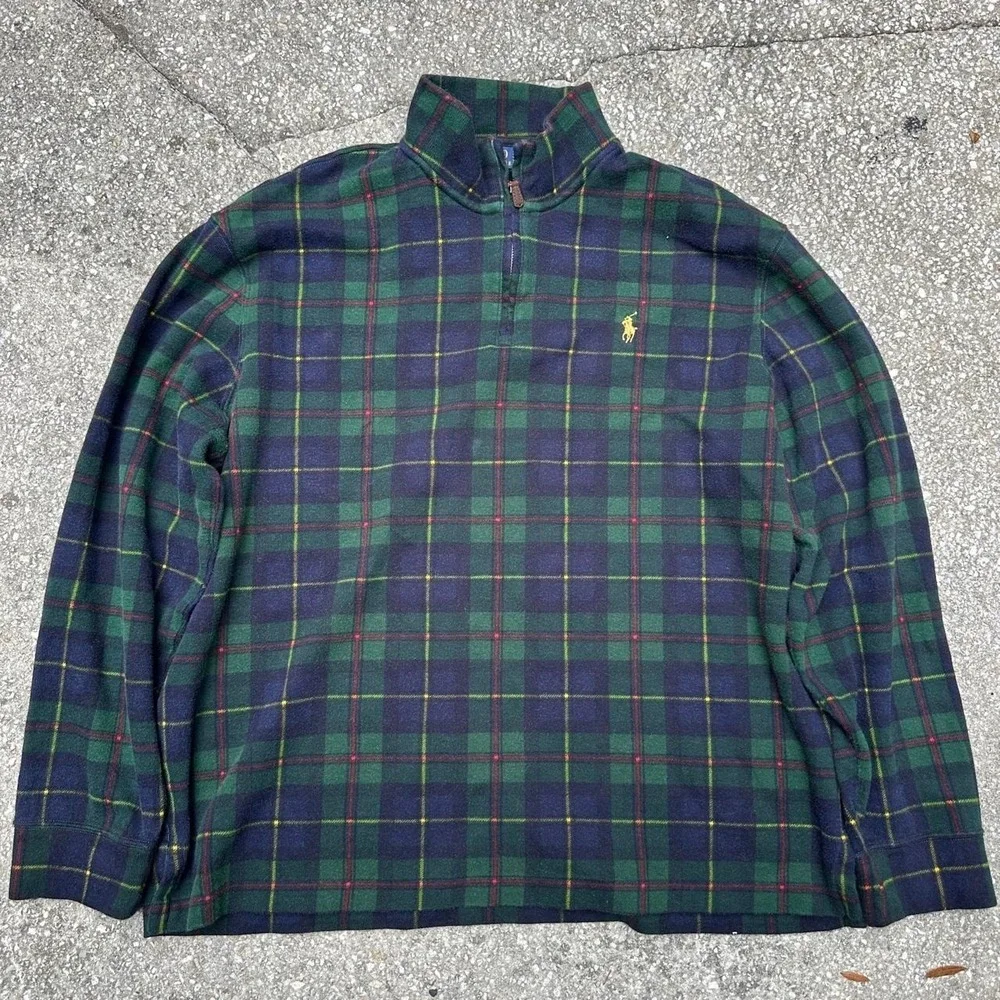 Men's Polo Ralph Lauren Holiday Heritage Quarter Zip Plaid Green Size XL